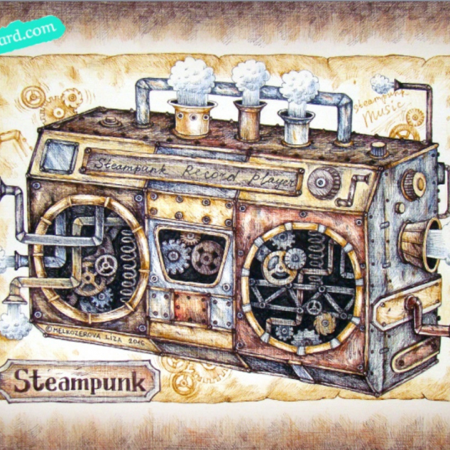 Ansichtkaart Steampunk Radio. 