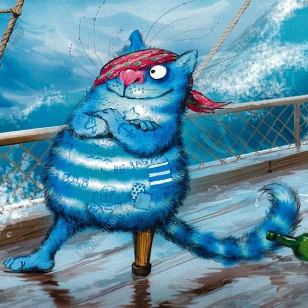 Ansichtkaart Blue Cat en zijn Houten Poot. 