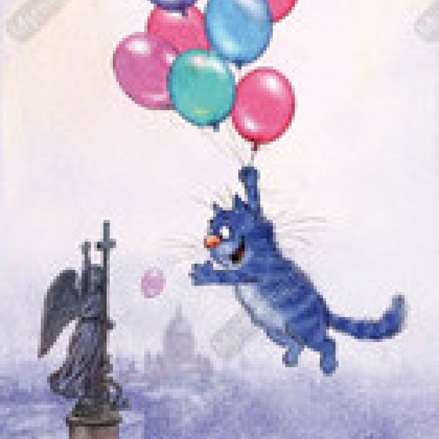 Ansichtkaart Blue Cat aan de ballonnen ;)